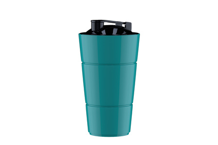 3d rendering of turquosie shaker on white background. Fitness accessories. Kitchenware. Healthy eatingの写真素材