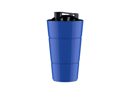3d rendering of blue shaker on white background. Fitness accessories. Kitchenware. Healthy eatingの写真素材
