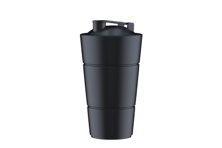 3d rendering of black shaker on white background. Fitness accessories. Kitchenware. Healthy eating.の写真素材