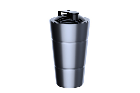 3d rendering of steel shaker on white background. Fitness accessories. Kitchenware. Healthy eating.の写真素材