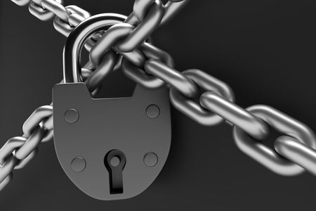 The gray metal chain and padlock 3d illustrationの写真素材