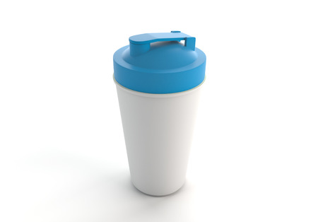 3d rendering of blue shaker on white background. Fitness accessories. Kitchenware. Healthy eating.の写真素材