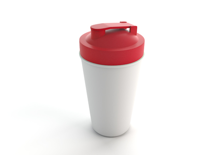 3d rendering of red shaker on white background. Fitness accessories. Kitchenware. Healthy eating.の写真素材