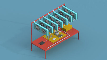 Mining of crypto-currencies. Isometric Farm from video cards. 3d illustration.の写真素材