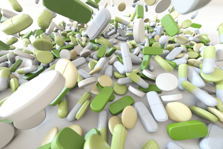 Colored pills on white background. 3d illustrationの写真素材