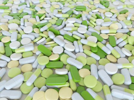 Colored pills on white background. 3d illustrationの写真素材