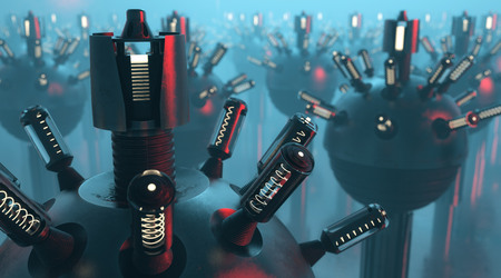 Abstraction with bulbs and spheres. Concept. 3d illustration.の写真素材