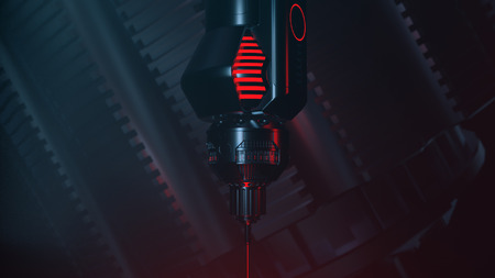 Red laser on cutting machine. 3d illustrationの写真素材