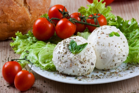 Fresh italian mozzarella with vegetables and tomatoesの写真素材