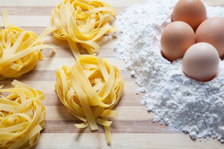 noodles with eggs, traditional italian foodの写真素材