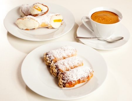 Italian pastries with a coffee cupの写真素材