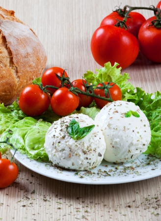 Fresh italian mozzarella with vegetables and tomatoesの写真素材