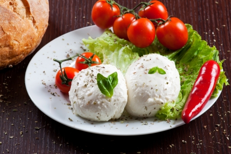 Fresh italian mozzarella with vegetables and tomatoesの写真素材