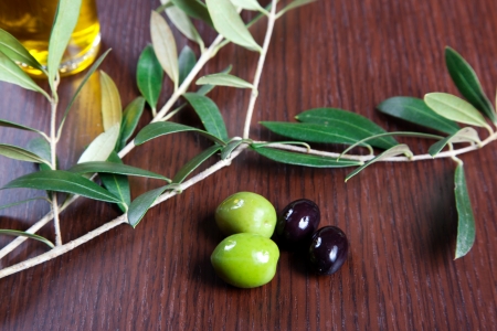 Green olives and oilの写真素材