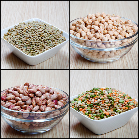 bowls with vegetables and legumesの写真素材