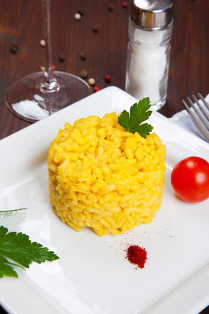 risotto with saffron on a dishの写真素材