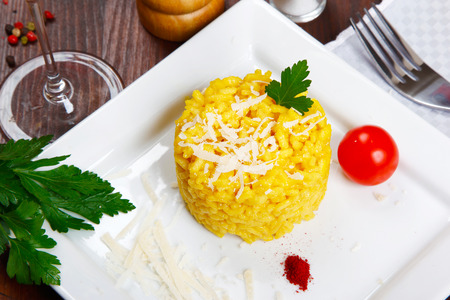 risotto with saffron on a dishの写真素材