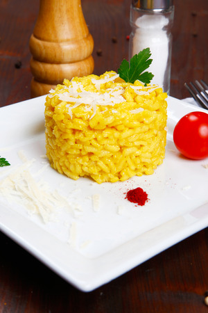 risotto with saffron on a dishの写真素材
