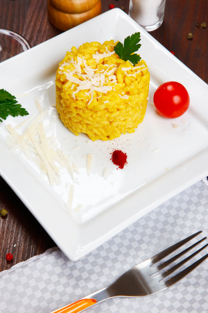 risotto with saffron on a dishの写真素材