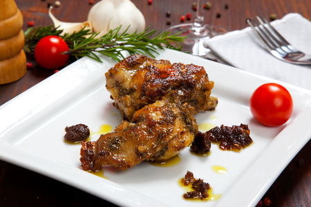 rabbit meat in a dishの写真素材