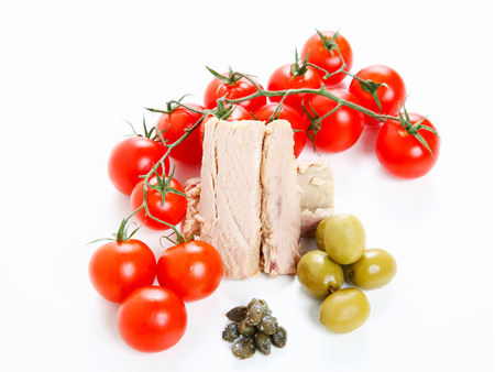 Tomatoes, tuna, olives and capersの写真素材