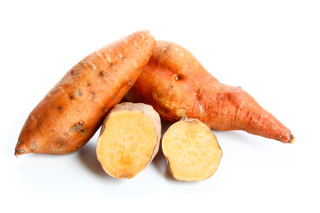 Red potatoes on a white backgroundの写真素材