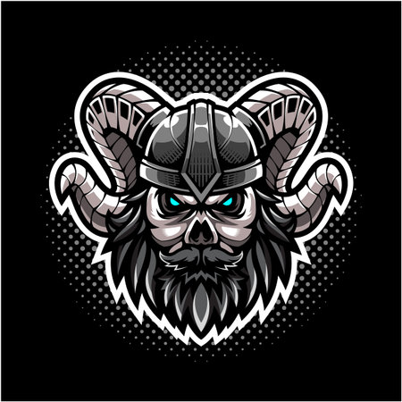 Viking skull head mascot logo designのイラスト素材