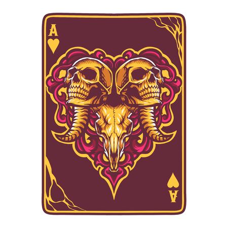 Skull head on poker cardのイラスト素材