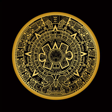 Mayan aztec calender on black backgroundのイラスト素材
