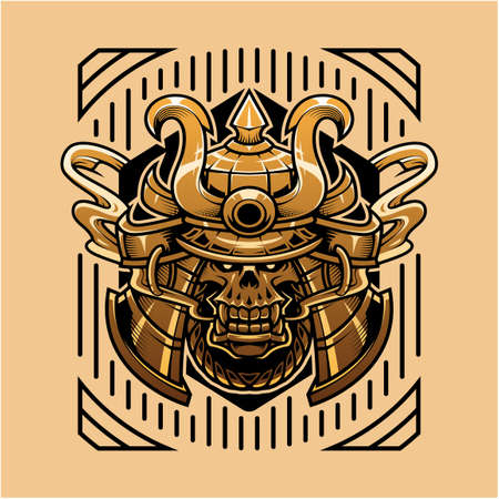 Samurai skull head mascot logoのイラスト素材