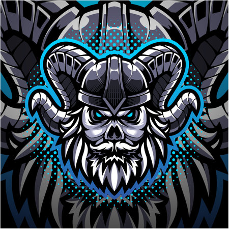 Viking skull esport mascot logoのイラスト素材