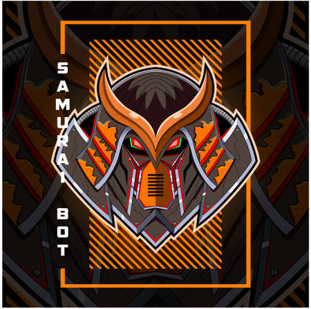 Samurai robot head mascot logo designのイラスト素材
