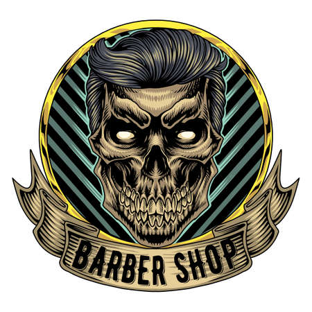 Skull barbershop esport mascotのイラスト素材