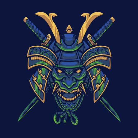Samurai skull head mascot logoのイラスト素材