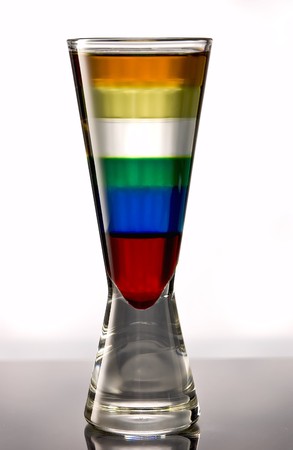 Pousse Café with red, blue, green, white, yellow and orange layerの写真素材