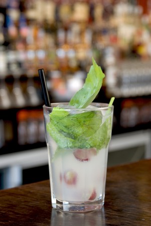 Exotic Grape Basil Lemonade with black straw.の写真素材