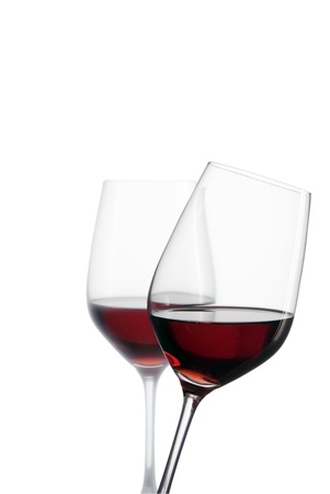 two glasses of red wine with white backgroundの写真素材