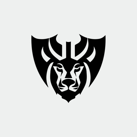 Viking Lion head logo design vector template. Creative icon symbol.のイラスト素材