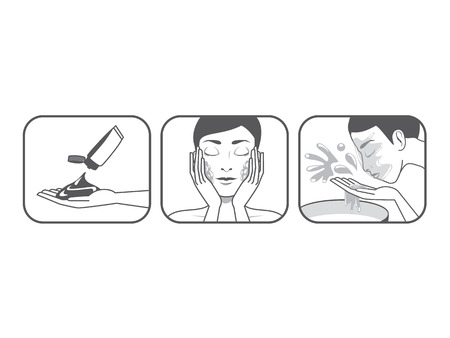 Step guide to washing face of beauty women version cartoon in gray colorsのイラスト素材