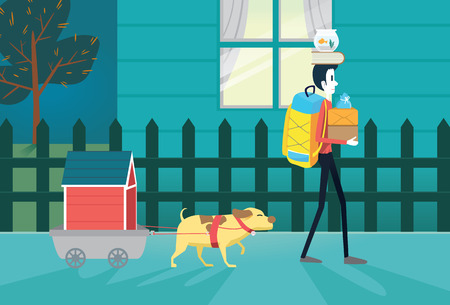 Great illustration about a man and his pet moving resident. のイラスト素材