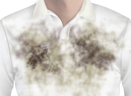 Many mud on white shirt made dirty clothing in close - up shot.の写真素材