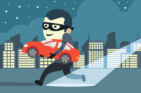 Man in mask trying to steal a car in cityのイラスト素材