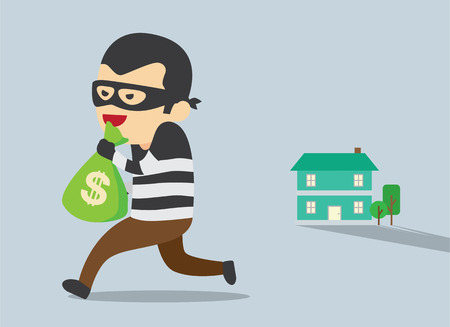Man in mask trying to steal money form houseのイラスト素材