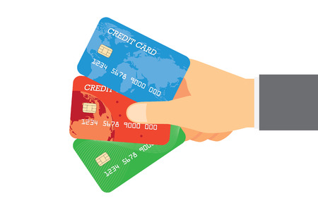 Holding three credit card in one handのイラスト素材