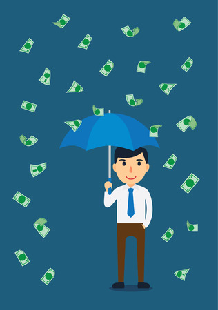Businessman open an umbrella in a rain of moneyのイラスト素材