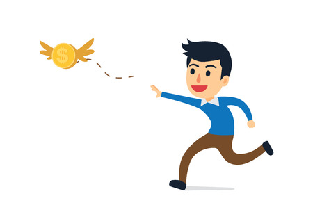 Young man running to catching flying moneyのイラスト素材