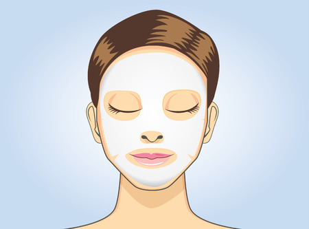 Women facial sheet mask in cartoon version on blue backgroundのイラスト素材