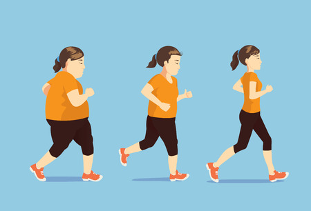 Fat women jogging to slim shape in 3 step this pic is beauty conceptのイラスト素材