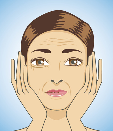 Beauty woman strain because have aging faceのイラスト素材