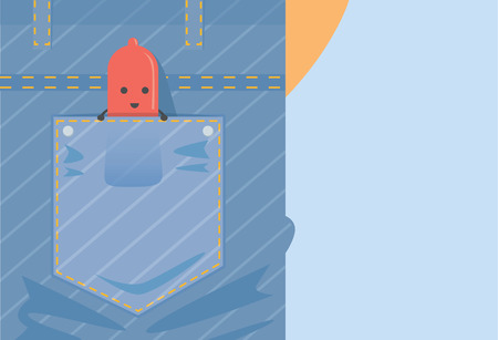 Man keep the condom in back pocket of jeans. This illustration about safe sex conceptのイラスト素材